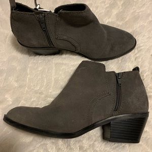 Gray suede booties with